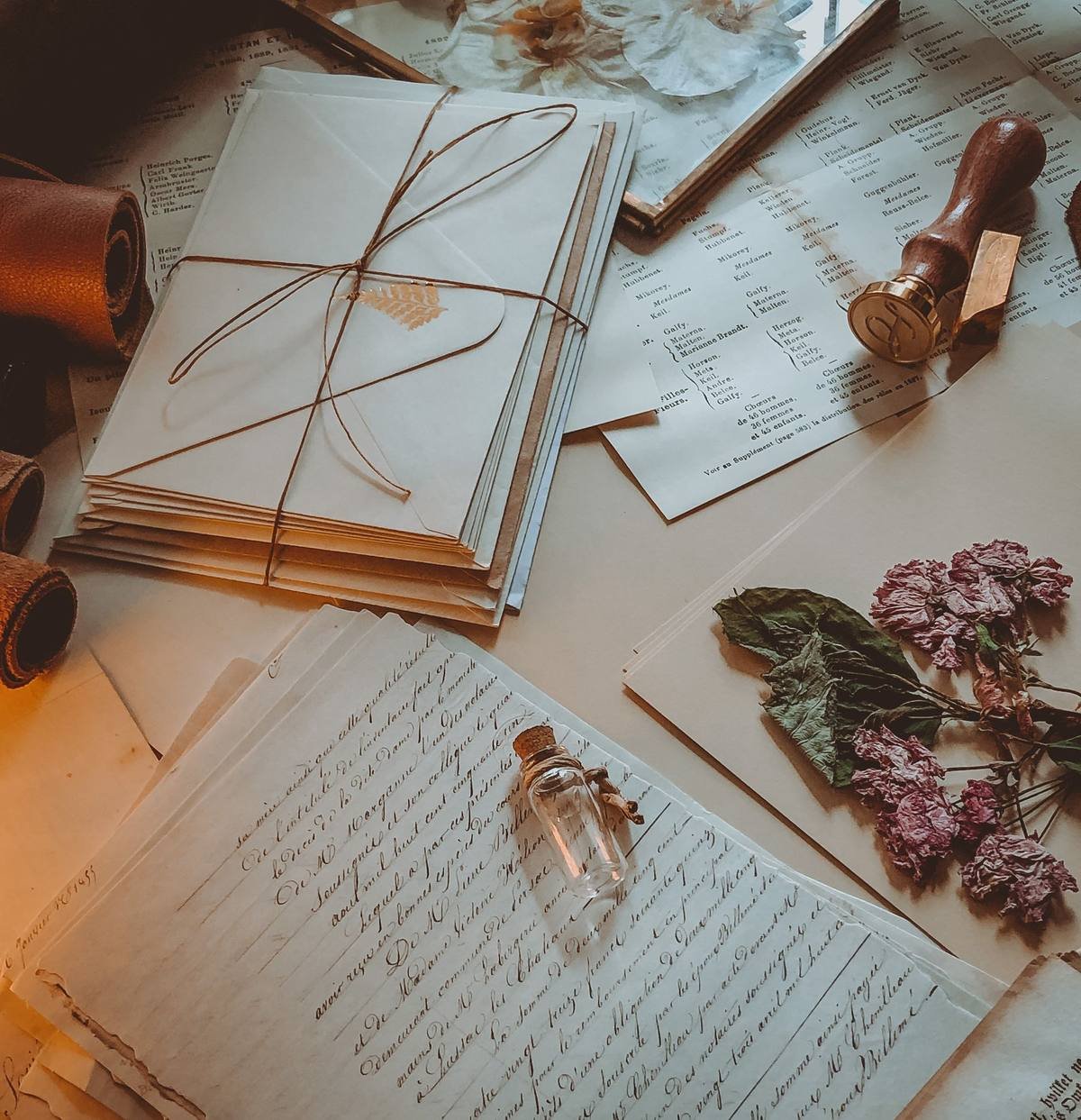 letters and envelopes gathered on a desk
